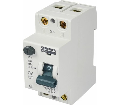 IEK Выключатель дифф. тока (УЗО) ВД1-63 Generica (MDV15-2-032-030) 32A 4.5кА 2П 230В 2 модуля серый (упак.:1шт)