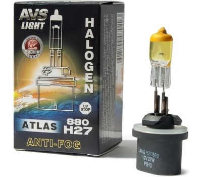 Лампа галогенная AVS Галогенная лампа /ATLAS ANTI-FOG/желтый H27/880.12V.27W.блистер 2шт