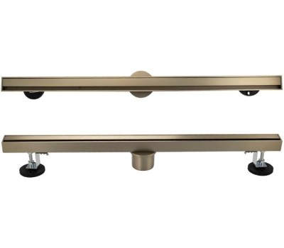 САНАКС - Трап 600х32 мм, нержавеющая сталь, линейный, вертикальный, щелевой, с сухим затвором, двухсторонняя решетка , цвет МАТОВОЕ ЗОЛОТО. 40063