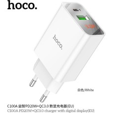 СЗУ HOCO (6931474769824) C100Aaa 1USB+1Type-C 3.0A QC3.0 PD 20W , White