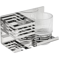 Аксессуары для ванной комнаты BRIMIX 1280-1 Полочка со стеклянным стаканом и подставкой для зубных щёток, настенное крепление, из нержавеющей стали, цвет ХРОМ