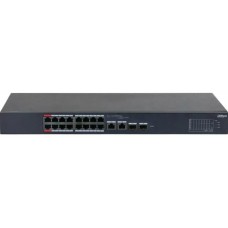 Коммутатор DAHUA DH-CS4218-16ET-135 16-портовый PoE коммутатор с облачным управлением, 16xRJ45 100Mb, 2хКомбо SFP/RJ45 1Gb uplink, суммарно 135Вт, коммутация 7.2 Гбит/с, MAC-таблица 8К