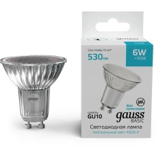 GAUSS Лампа светодиодная Basic 6Вт цок.:GU10 софит 220B св.свеч.бел.нейт. (упак.:10шт) (10106262)