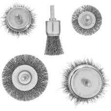 DENZEL Набор щеток для дрели, 2 Плоские 50-75мм, 3 Чашки 25-50-75мм, шпилька, нерж.вит. проволока 74493