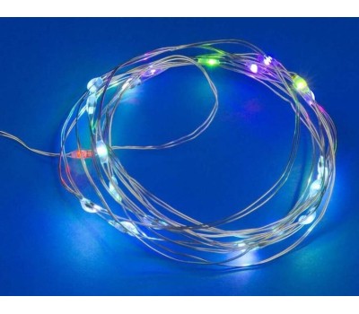 Гирлянда UNIEL (UL-00007248) ULD-S0500-050/DTB/3AA/RC RGB IP20 DEW Гирлянда светодиодная на батарейках 3AA (не в/к), 5м. 50 светодиодов. RGB свет
