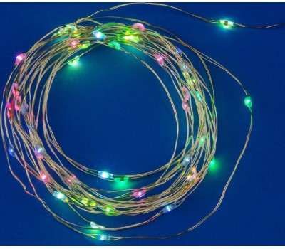 Гирлянда UNIEL (UL-00007248) ULD-S0500-050/DTB/3AA/RC RGB IP20 DEW Гирлянда светодиодная на батарейках 3AA (не в/к), 5м. 50 светодиодов. RGB свет