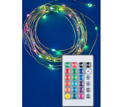 Гирлянда UNIEL (UL-00007248) ULD-S0500-050/DTB/3AA/RC RGB IP20 DEW Гирлянда светодиодная на батарейках 3AA (не в/к), 5м. 50 светодиодов. RGB свет