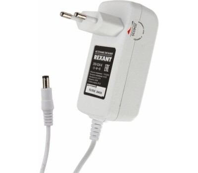 Блок питания REXANT (200-024-6) Источник питания 12 V 24 W с DC разъемом подключения 5.5х2.1, белый корпус (IP23)