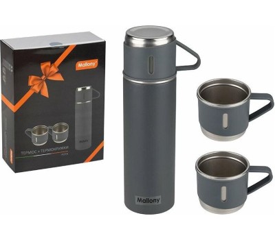Набор: термос + ТЕРМОкружки MALLONY FESTA, 0,5 л (3 кружки), серый (106052)