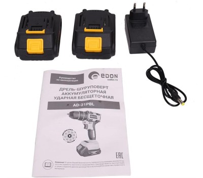 Дрель-шуруповёрт EDON AD-21PBL желтый/черный 24895 21В, 2аккум., бесщеточный