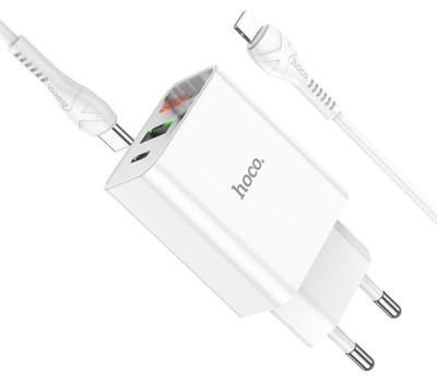 СЗУ HOCO (6931474769824) C100Aaa 1USB+1Type-C 3.0A QC3.0 PD 20W , White
