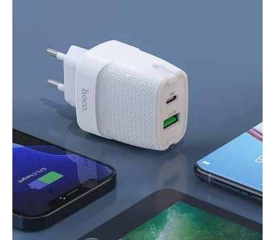 СЗУ HOCO (6931474769824) C100Aaa 1USB+1Type-C 3.0A QC3.0 PD 20W , White