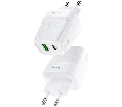 СЗУ HOCO (6931474769824) C100Aaa 1USB+1Type-C 3.0A QC3.0 PD 20W , White