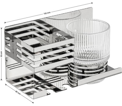 Аксессуары для ванной комнаты BRIMIX 1280-1 Полочка со стеклянным стаканом и подставкой для зубных щёток, настенное крепление, из нержавеющей стали, цвет ХРОМ