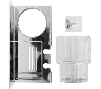 Аксессуары для ванной комнаты BRIMIX 1280-1 Полочка со стеклянным стаканом и подставкой для зубных щёток, настенное крепление, из нержавеющей стали, цвет ХРОМ