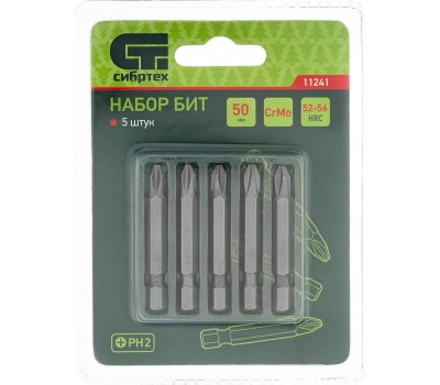 Бита СИБРТЕХ Бита PH2 x 50, сталь CrMo, 5 шт. 11241