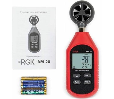 Термоанемометр RGK Термоанемометр портативный AM-20, крыльчатый, красный/ черный [776288]