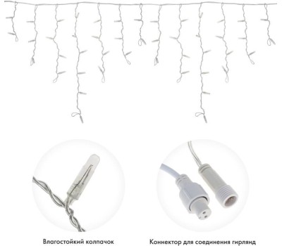 NEON-NIGHT Гирлянда светодиодная Бахрома (Айсикл) 4,8х0,6м 176 LED ТЕПЛЫЙ БЕЛЫЙ прозрачный ПВХ IP65 эффект мерцания 230 нужен блок 303-500-1