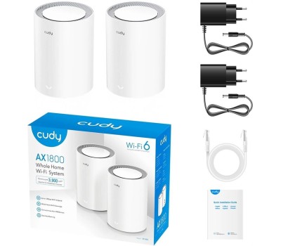 Маршрутизатор CUDY Маршрутизатор AX3000 Wi-Fi 6 Mesh 2 5G Solution 2.5G Solution 2-Pack, Dual-Band, Chipset MT7981BA+MT7976CN+RTL8221B, 802.11ax/ac/a/b/g/n, 2402Mbps at 5GHz + 574Mbps at 2.4GHz, 2.5G WAN+GE LAN, 5 internal antennas, MU-MIMO, DDNS, Zerotie