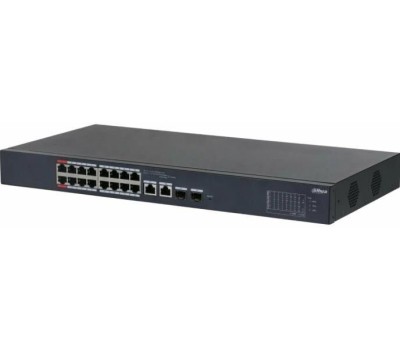 Коммутатор DAHUA DH-CS4218-16ET-135 16-портовый PoE коммутатор с облачным управлением, 16xRJ45 100Mb, 2хКомбо SFP/RJ45 1Gb uplink, суммарно 135Вт, коммутация 7.2 Гбит/с, MAC-таблица 8К