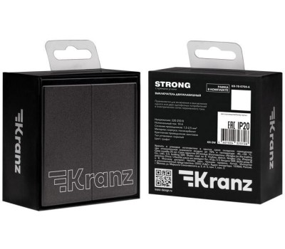 KRANZ Выключатель STRONG 2 кл проходной (переключатель) 10А с/у графит