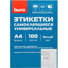 BURO Этикетки A4 210x297мм 1шт на листе/100л./белый матовое самоклей. универсальная