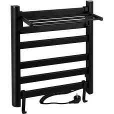 BRIMIX - Полотенцесушитель электрический, ЛЕСЕНКА с ПОЛКОЙ, 500 х 600 х 270 мм, 5 плоских перекладин, 135 W, из алюминия, цвет ЧЕРНЫЙ. 08091B