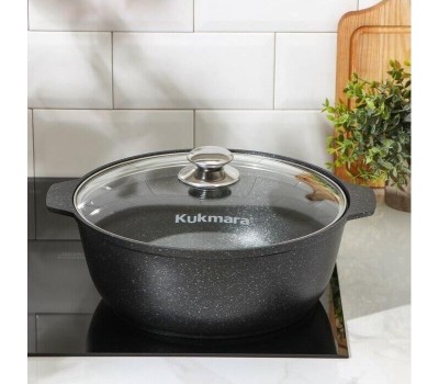 Жаровня КУКМОР жмт528а а/пр литая 5,0л стекл/кр Тёмный мрамор