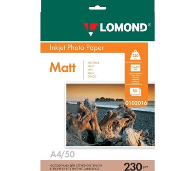 Фотобумага LOMOND Фотобумага A4, для струйной печати, 50л, 230г/м2, белый, покрытие матовое [0102016]