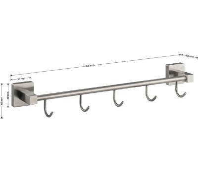 Аксессуары для ванной комнаты GFMARK 87206 Вешалка с пятью крючками прямая, из нержавеющей стали, с квадратным основанием, цвет САТИН