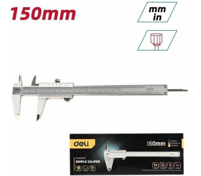 Штангенциркуль DELI Штангенциркуль DL92150C 150мм, нержавеющая сталь, метрическая/дюймовая шкала, кейс
