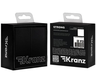 KRANZ Выключатель STRONG 2 кл проходной (переключатель) 10А с/у антрацит