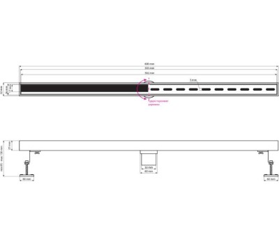 САНАКС - Трап 600х32 мм, нержавеющая сталь, линейный, вертикальный, щелевой, с сухим затвором, двухсторонняя решетка , цвет БРОНЗА. 40067