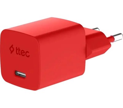 TTEC Сетевое зарядное устройство SmartCharger GAN 45W AVS PD Travel Fast Charger с кабелем USB-C - USB-C 3A. Длина кабеля: 120см. Цвет: неоновый красный