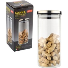 Стеклянная банка MALLONY Стеклянная банка для сыпучих продуктов с крышкой из нерж стали, OCEANO, объем: 0,6 л (004461)