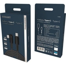 Кабель REXANT (18-7070) Type-C - Type-C, 5А, 100Вт, 1м, в черной нейлоновой оплетке, с угловым штекером и световой индикацией