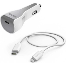 HAMA Автомобильное зарядное устройство H-183317, USB-C, 8-pin Lightning, 30Вт, 3A, белый [00183317]