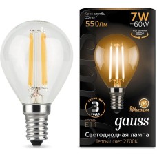 GAUSS Лампа светодиодная 7Вт цок.:E14 шар 220B св.свеч.бел.теп. P45 (упак.:10шт) (105801107)