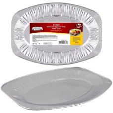 MULTIDOM Блюдо овальное одноразовое. Размер 43х27,5х3,2см. Набор 2шт. (алюминий) МО8-198