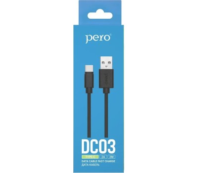 дата-кабель PERO DC-03 TYPE-C, 2А, 2М, ЧЕРНЫЙ (FAST CHARGE)
