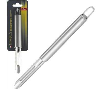 Овощечистка MALLONY Овощечистка из нержавеющей стали с вертикальным лезвием, NIMBUS, 19,5*1,8 см, овал ручка с подвесом (007418)