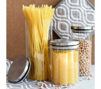 Стеклянная банка MALLONY Стеклянная банка для сыпучих продуктов с крышкой из нерж стали, OCEANO, объем: 0,6 л (004461)