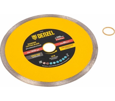 Алмазный диск DENZEL Диск алмазный сплошной, супертонкий, 200 х 25,4 мм, горячее прессование, мокрое резание 73159