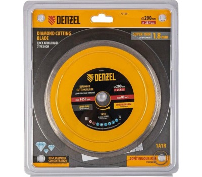 Алмазный диск DENZEL Диск алмазный сплошной, супертонкий, 200 х 25,4 мм, горячее прессование, мокрое резание 73159