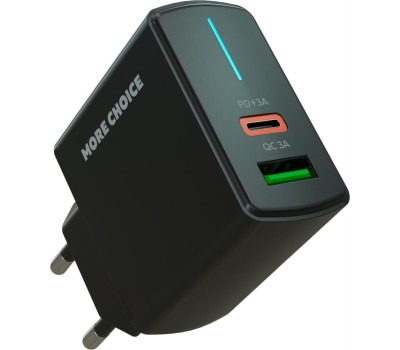 СЗУ MORE CHOICE (4620202551245) NC61a Black - 1USB+1USB-C 3.0A PD 20W+QC3.0 быстрая зарядка для Type-C