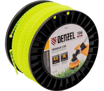 DENZEL Леска для триммера витой квадрат, 4,0мм х 106м, на DIN катушке FLEX CORD 96803