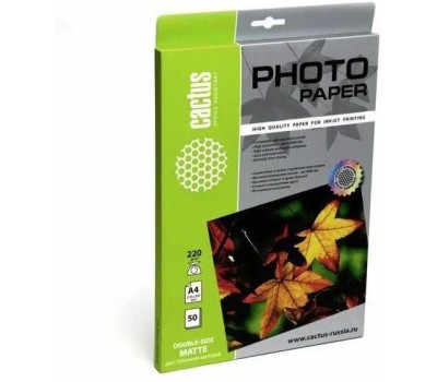 Фотобумага CACTUS Фотобумага CS-MA422050DS, A4, для струйной печати, 50л, 220г/м2, белый, покрытие матовое /матовое