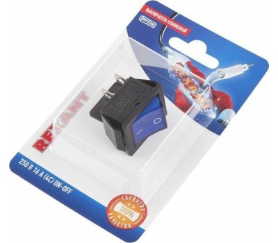 REXANT Выключатель клавишный 250В 16А (4с) вкл-выкл синий с подсветкой (1 шт/уп)
