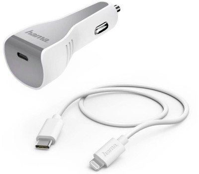 HAMA Автомобильное зарядное устройство H-183317, USB-C, 8-pin Lightning, 30Вт, 3A, белый [00183317]