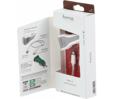 HAMA Автомобильное зарядное устройство H-183317, USB-C, 8-pin Lightning, 30Вт, 3A, белый [00183317]